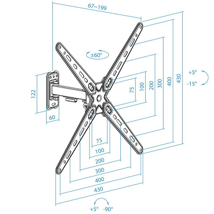 Tooq Soporte Pared TV LP1355TN-B VESA Hasta 400x400mm Compatible 55 Pulgadas hasta 55 Pulgadas Inclinable Giratorio Negro